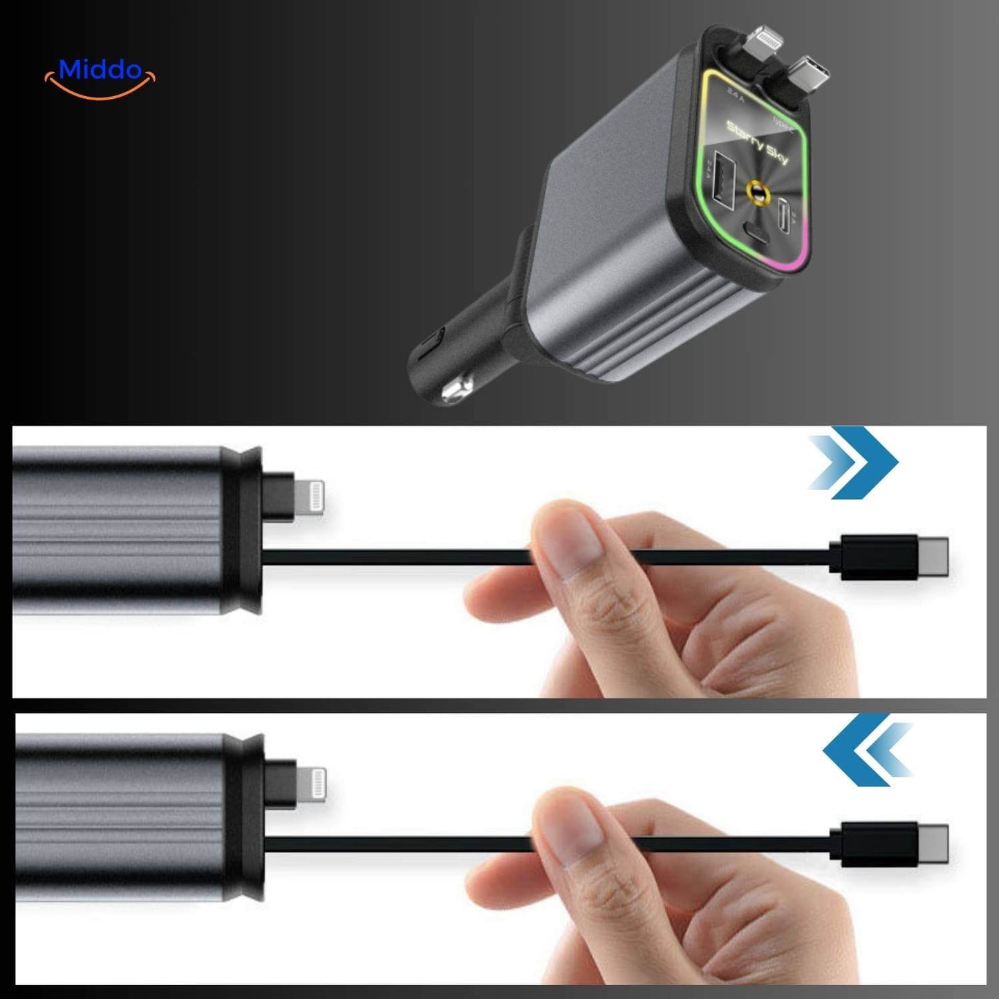 AutoCharge™ 120W | 4-in-1 Oplader, Super-Snel, RGB Sterrenhemel!